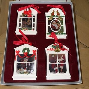 1991 Rhodes Studios Norman Rockwell Legend of Santa 4pc Ornament Set COA